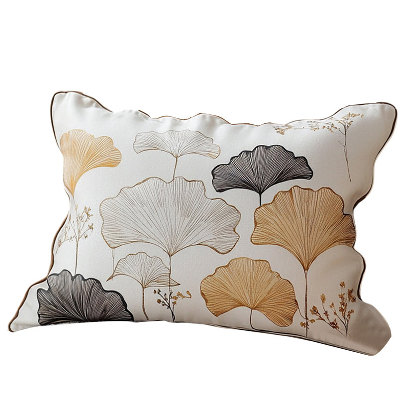 Simple Black Gold Ginkgo Leaf Embroidered Pillow