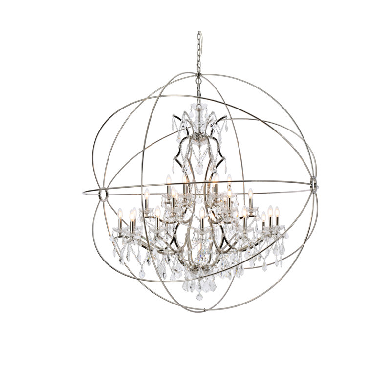 Svante 25 - Light Dimmable Globe Chandelier, Crystal (Clear), Polished Nickel