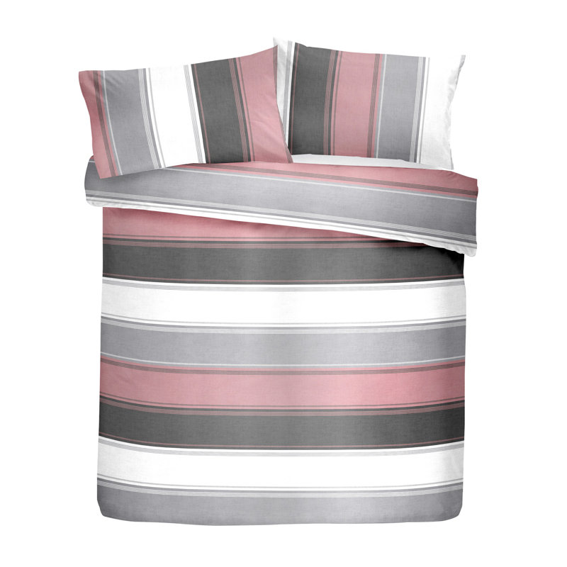 Polyester Striped Duvet Cover Set with Pillowcases, Blush, Kingsize Duvet Cover