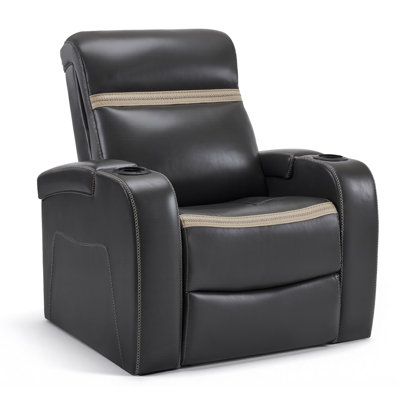 Faux Leather Power Reclining Home Theater Seat with Cup Holder