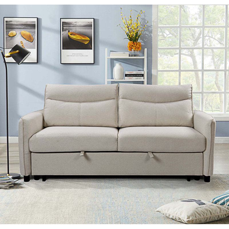 Upholstered 74.41'' Sleeper Sofa, Beige Fabric