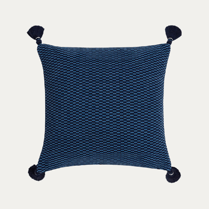 Ella Square Cotton Pillow Cover and Insert, Periwinkle/Navy