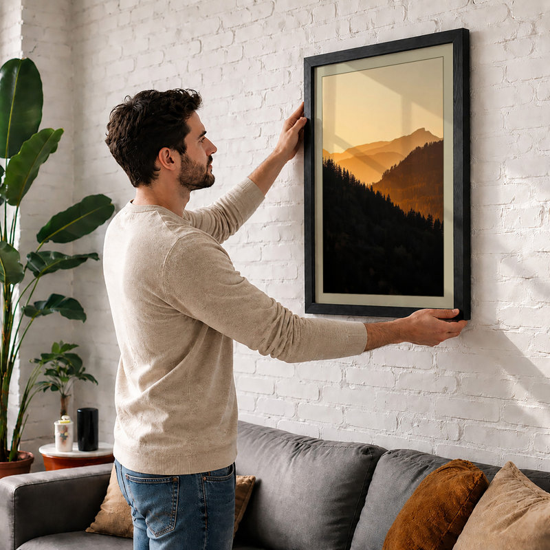 Mountains at Sunrise Landscape - Framed Print, A2 - 59.4 x 42.0 cm, White