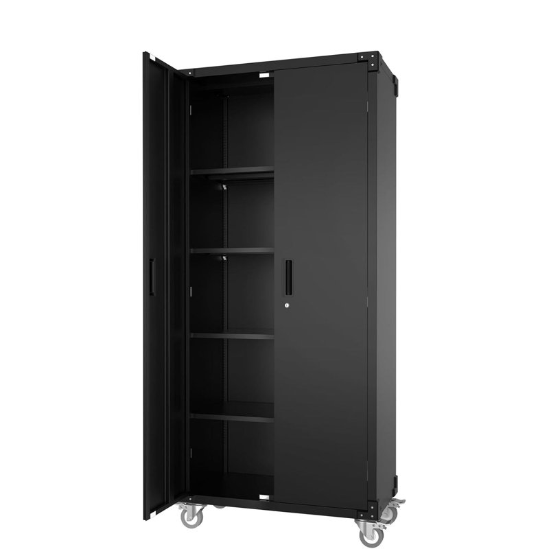 Metal Storage Cabinet, With Lock And 4 Adjustable Shelves