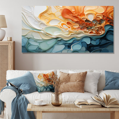 Blue and orange Ink Cascade fluid - Abstract Liquid Ink Canvas Art
