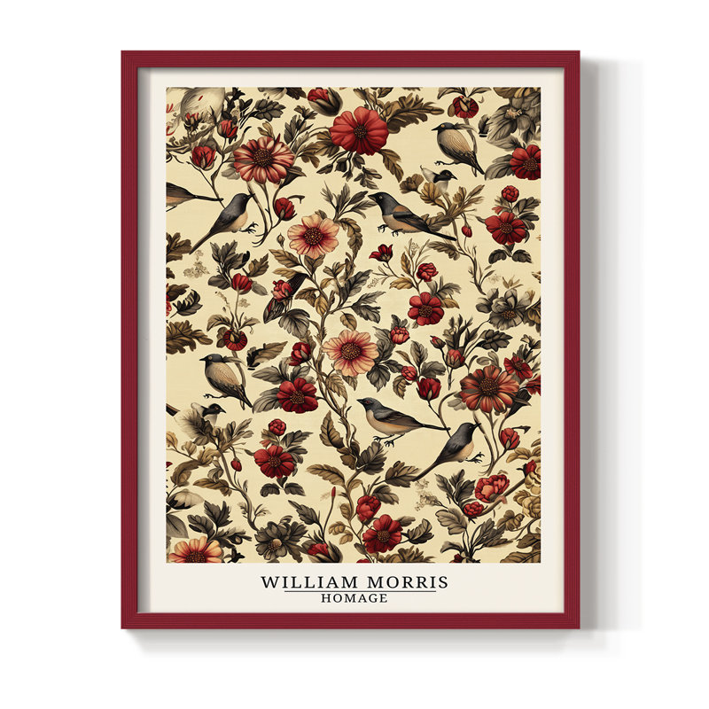 Imprimé encadré en bois massif de la série CCLXII de Wm Morris, H 11 po x l 9 po, Rouge