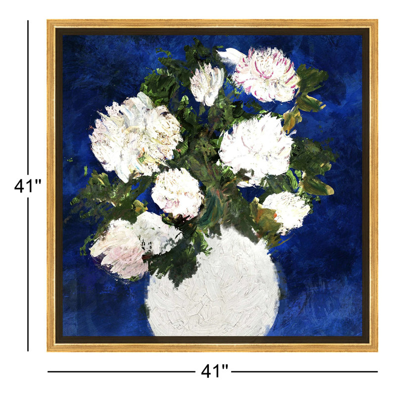 White Floral Base Paint 'Dripping Roses' Framed Canvas Print Wall Art By Birch Lane™, 41" H x 41" W x 2" D, Gold Framed
