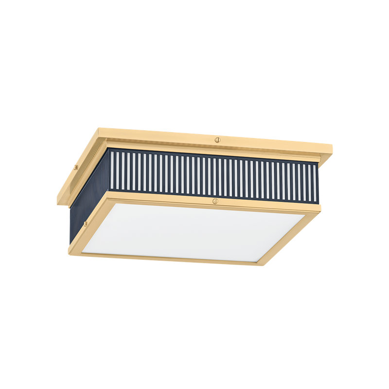 Ashdown Flush Mount in Aged Brass and Distressed Bronze by Mark D. Sikes, Blue