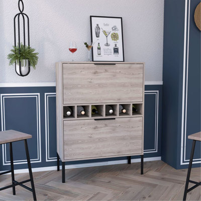 Bar Rowan, six porte-bouteilles encastrés, armoire double porte