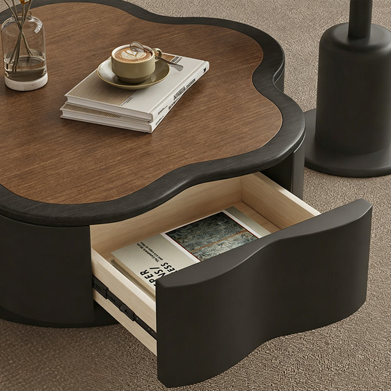 Table basse à pétales rétro français, 13" H x 35.43" L x 35.43" W, Black