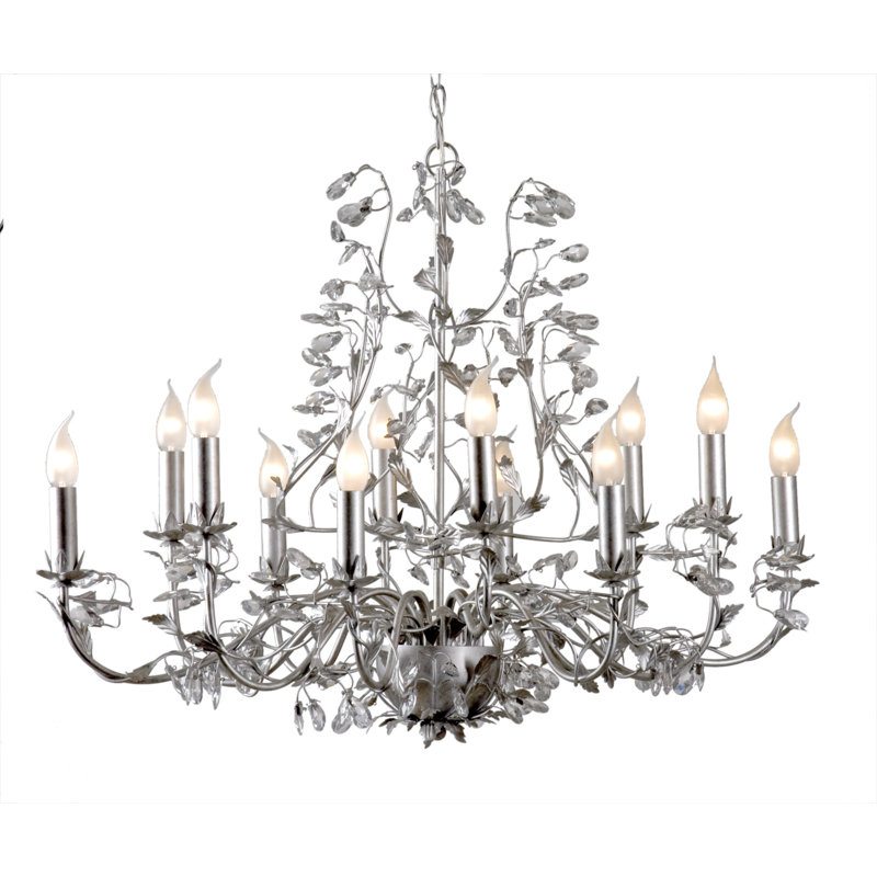 Clemmer 12 - Light Candle Style Chandelier, Brushed Silver