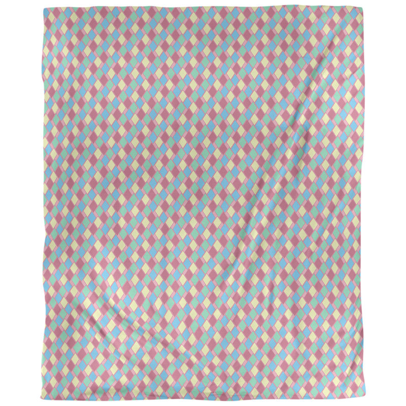 Tissu diamants, Rose / bleu, L 58 po x l 36 po, Faux lin