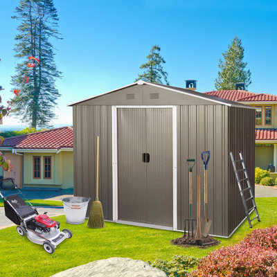 8Ft X 6Ft Outdoor Metal Storage Shed With Metal Foundation,Grey (SKU: W540S00012)