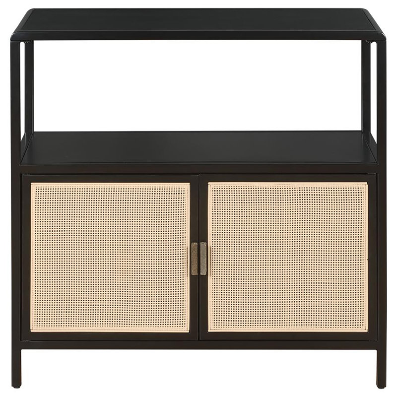 Berlinda 2-door Radio Weave Cane Metal Accent Cabinet, Black