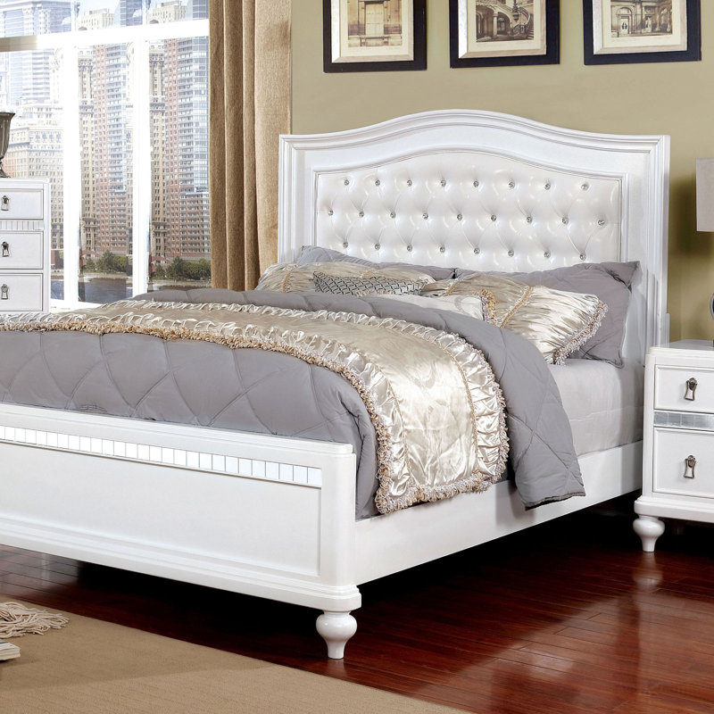 Micanor Tufted Upholstered Panel Bed, Twin, Rose Gold