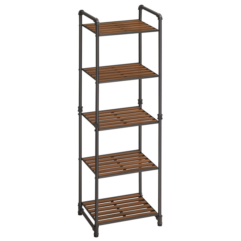 Aliha 129.5cm H Metal Standard Bookcase, Black/Brown, (5 Shelves) 129.5cm H x 39.5cm W x 31cm D