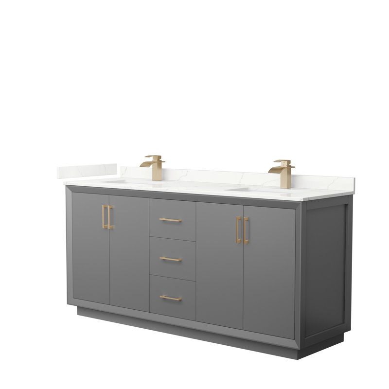 Strada 72'' W Double Vanity, Dark Gray, Giotto Quartz, Matte Black