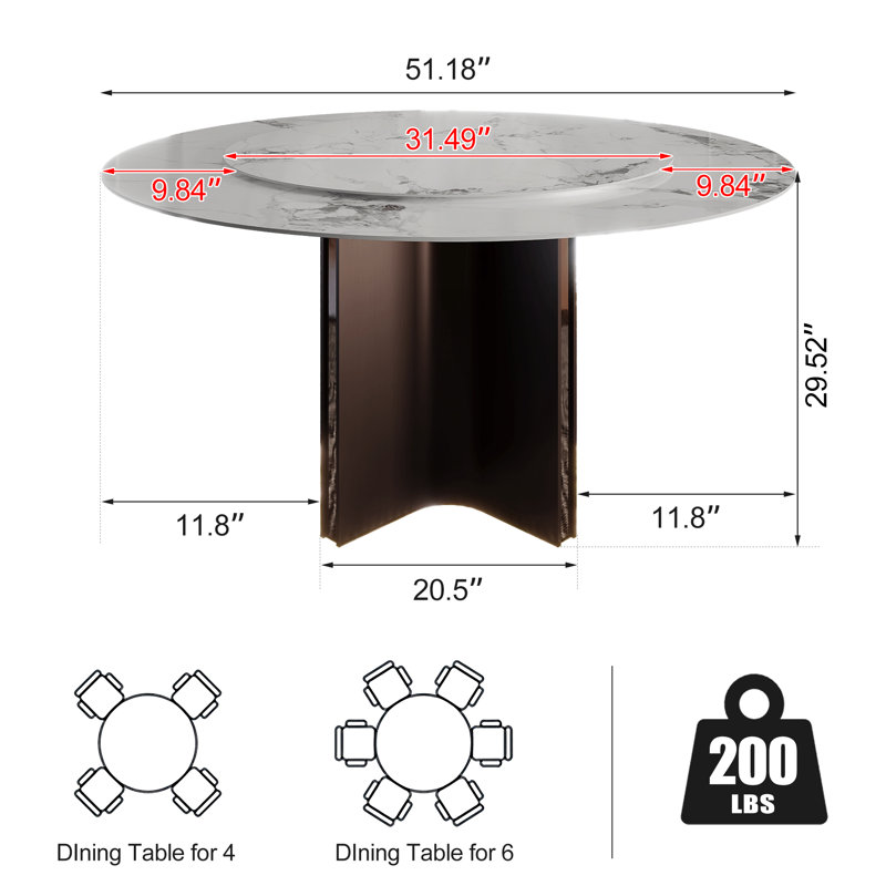 7-Piece Dining Table Set with 6 Dining Chairs, 51'' Modern Round Sintered Stone Table with Lazy Susan