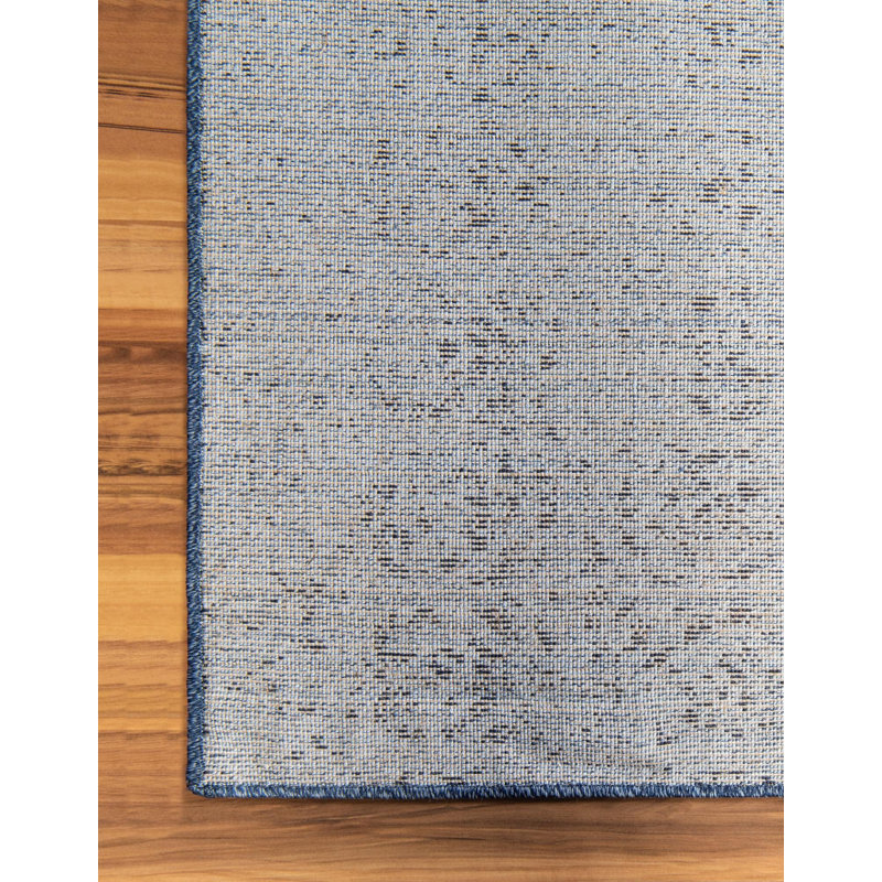 Tapis tissé à la machine à motif abstrait bleu Emaria, Carré 6 pi 1 po