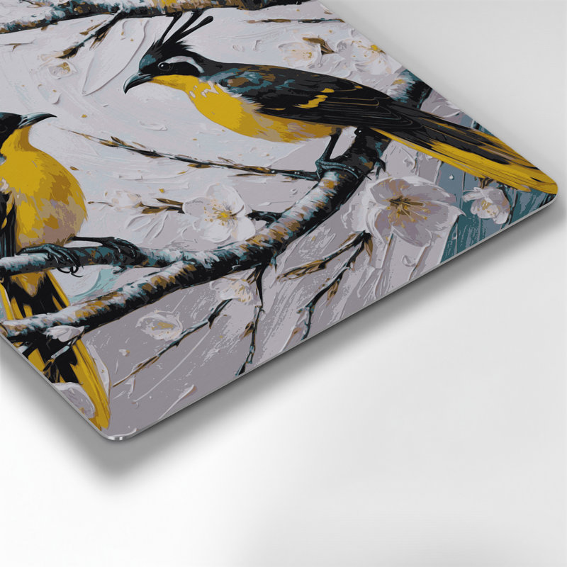 Oiseaux, art mural jaune en métal Bulbul, H 144 po x l 144 po x P 0,05 po