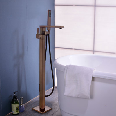 Single Handle Floor Mounted Tub Filler Trim with Handshower