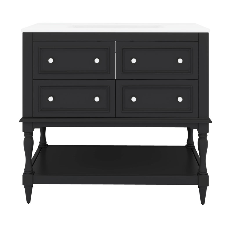 Meuble-lavabo 36 po avec lavabo en céramique lisse et 4 tiroirs, Noir