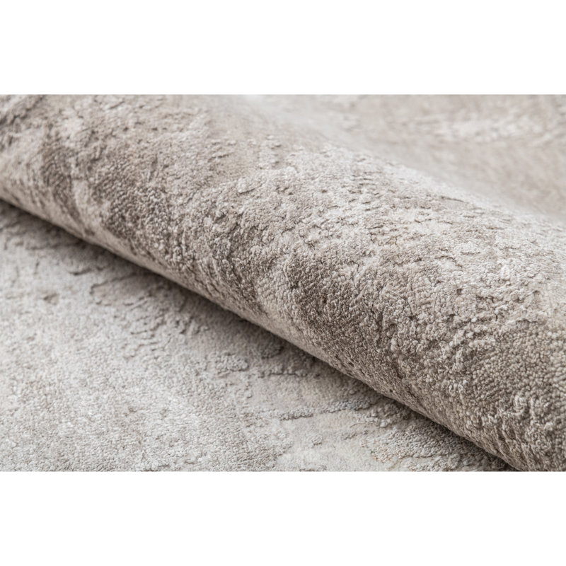 High-Quality Hand-Knotted Beige And Ivory Area Rug, Rectangle 6' x 9'