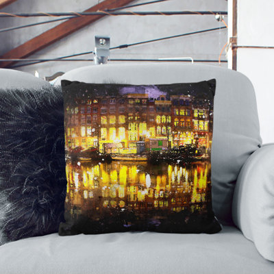 Amsterdam at Night Paint Splash Cushion with Filling