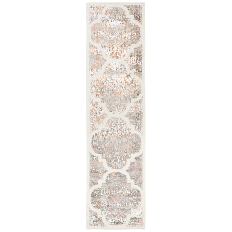 Tapis géométrique beige / ivoire en laine / viscose touffeté à la main Akims 600, Tapis de couloir 2 pi 3 po x 9 pi