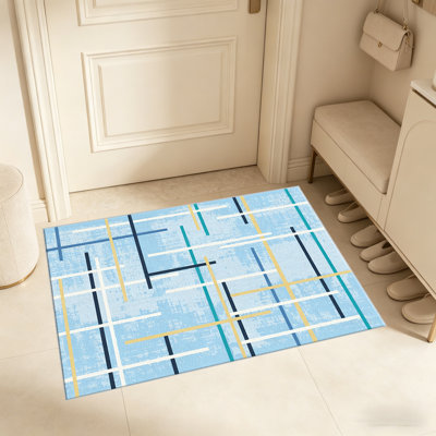 Tapis à motif géométrique bleu clair pour le salon, doux et confortable, convenant à toutes les saisons, facile à entretenir, tapis de sol intérieur lavable à la machine, sous la ferme pour la chambre à coucher, la salle à manger, le bureau, le patio, le balcon, la décoration intérieure
