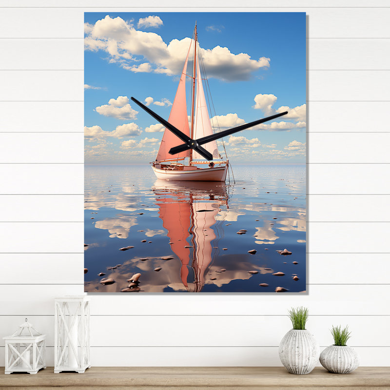 Horloge murale moderne avec voilier rose, Grand