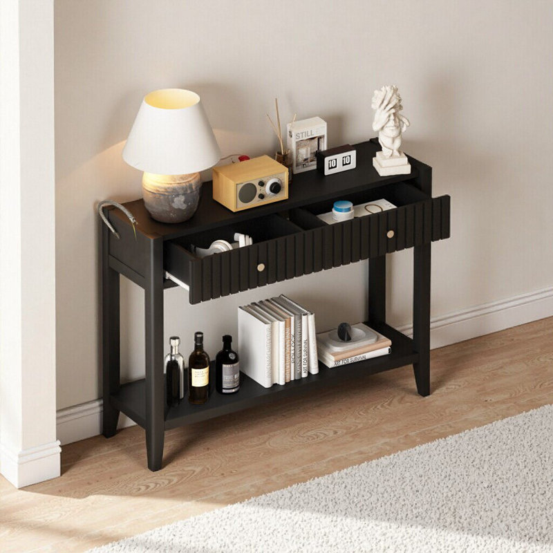 Console noire élégante avec tiroirs - Canapé d'appoint en bois étroit pour entrée, salon et plus