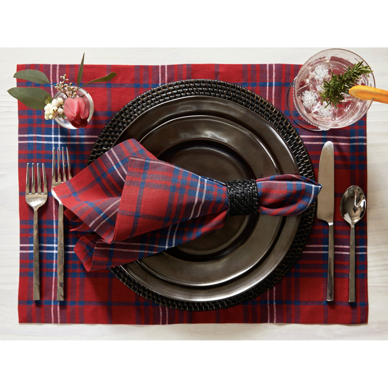 Solino Home Red Tartan Plaid - 100% Pure Linen Placemats (Set of 4)