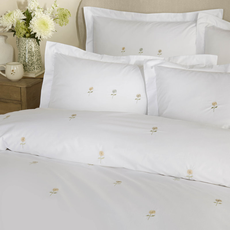 EMBROIDERED SUNFLOWERS, Single  Duvet Cover + 2 pillowcases