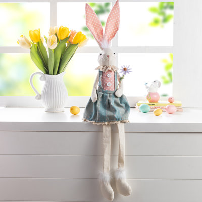 29.5"H Easter Fabric Girl Bunny With Dangling Legs