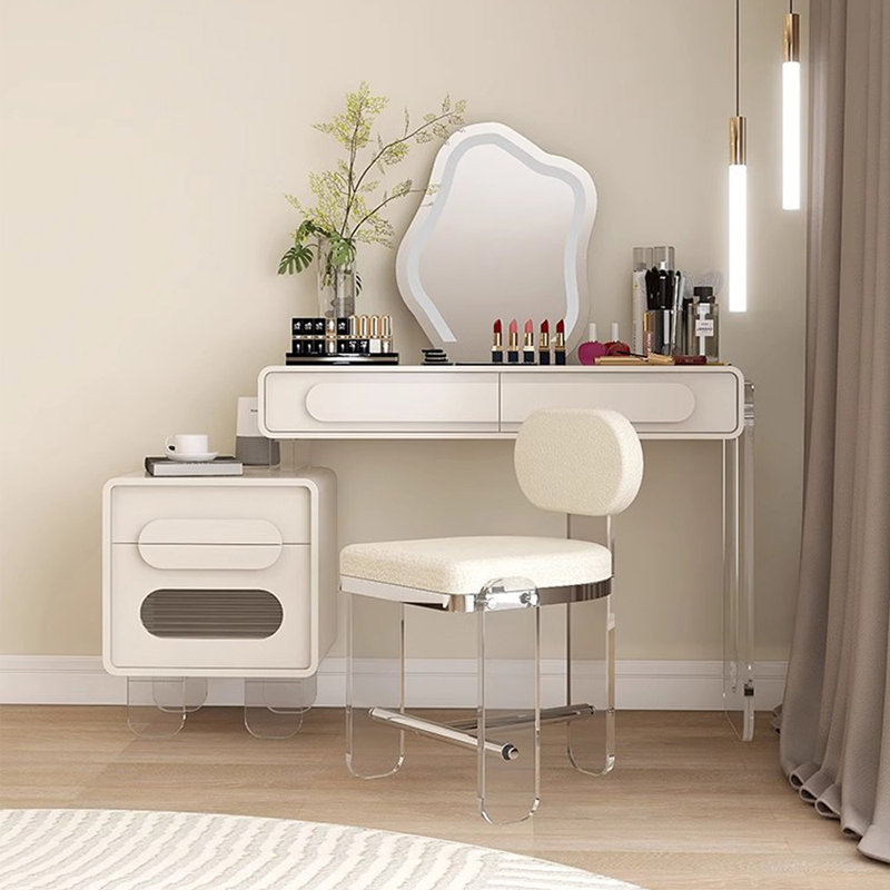 Coiffeuse avec miroir lumineux, 4 tiroirs, 1 chaise