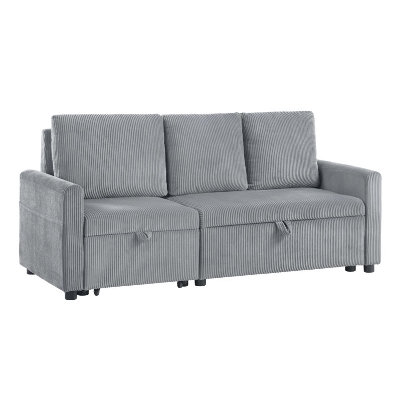 Chaise longue coulissante en velours côtelé gris avec rangement, poche latérale, option H 70 po x H 35 po supplémentaire et revêtement, fonction de poche