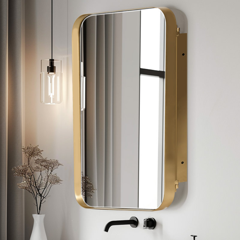 16'' W 24'' H Framed Medicine Cabinet, Gold