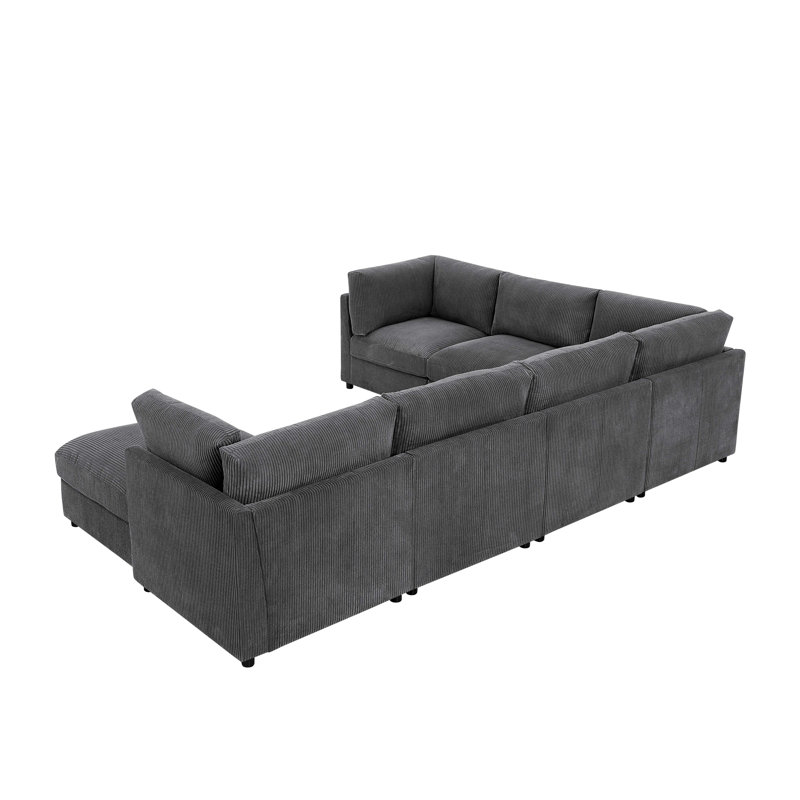 Canapé modulaire rembourré en velours côtelé Ghtonkes, Velours côtelé gris foncé