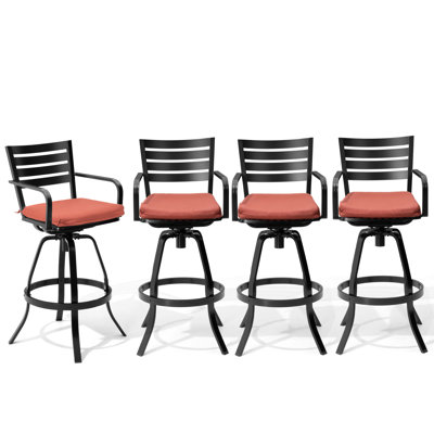 29'' Swivel Aluminum Outdoor Bar Stool with Removable Sunbrella Cushion (Set of 4)