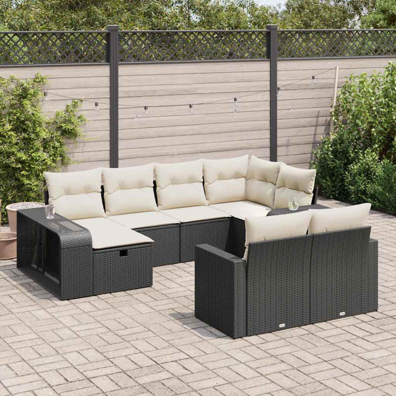 Ensemble de canapé de jardin Vidaxl, Noir/crème, 9, Rangement et sac