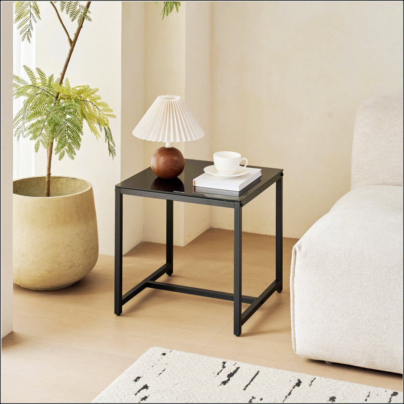 Versatile Black Glass Night Stand With Metal Legs, Perfect For Home And Outdoor Use, Durable And Stylish.