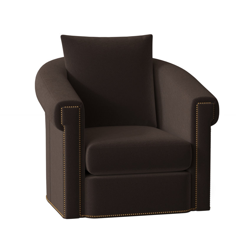 Andre Swivel Armchair, French Natural, Aline Light Gray Stonewash Genuine Leather