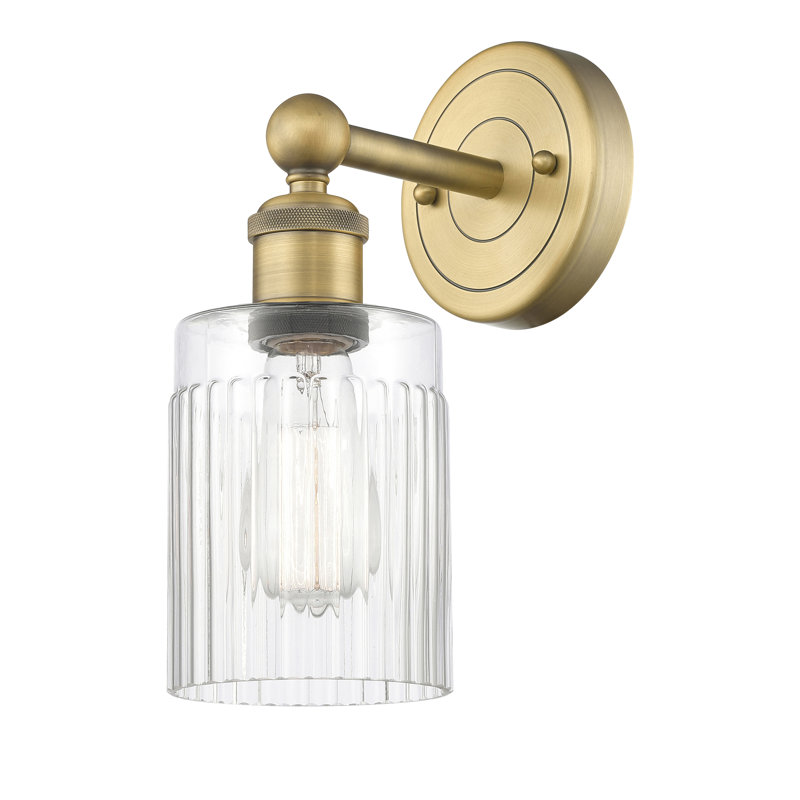Kamena 1-Light Armed Sconce, Clear, Brushed Brass