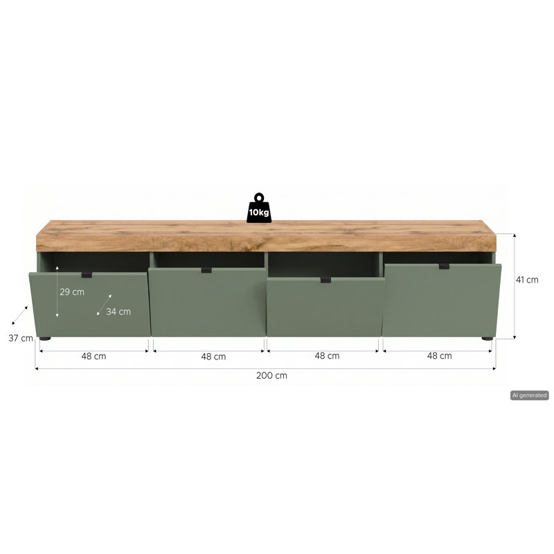 TV Stand for TVs up to 65", Wotan Oak/Green