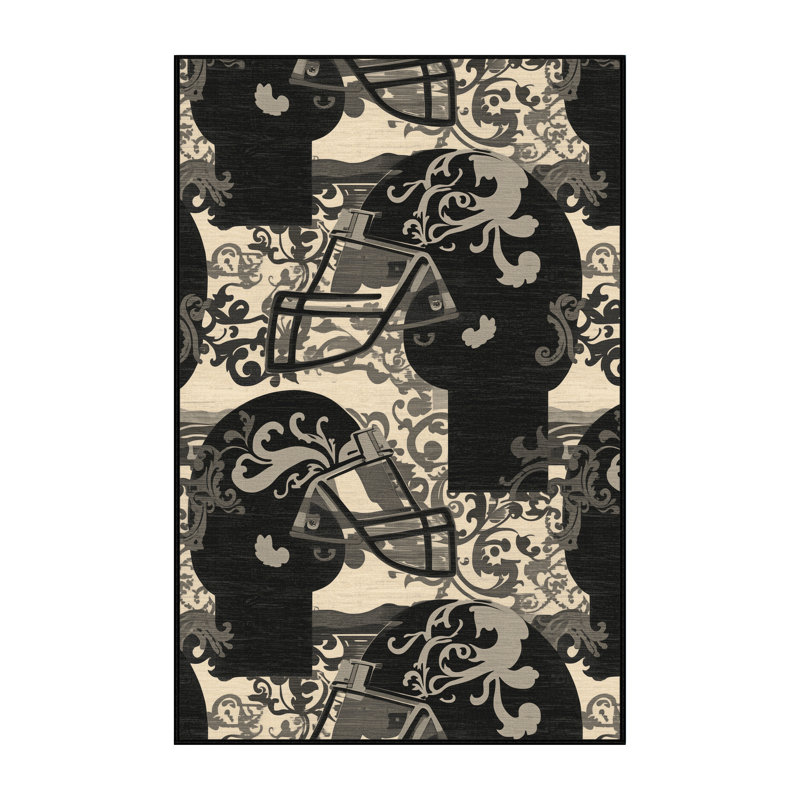 Tapis damassé classique en gris - noir lavable à la machine Medford, 7 x 9