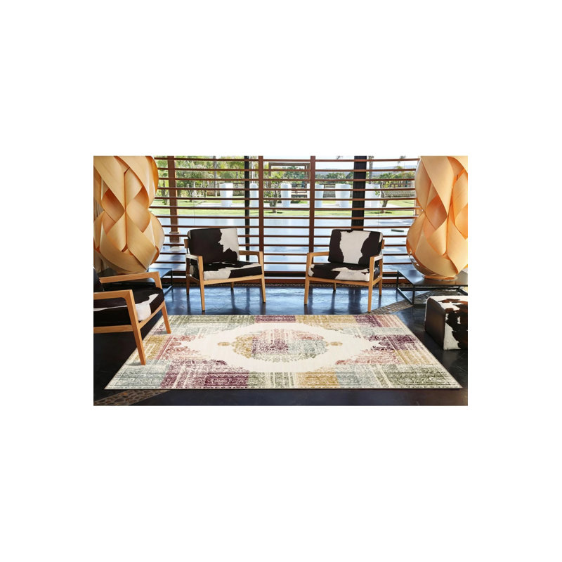 Traditional Woven Based Washable Carpet With Cream Siesta Motif, Rectangle 3'4" x 5'