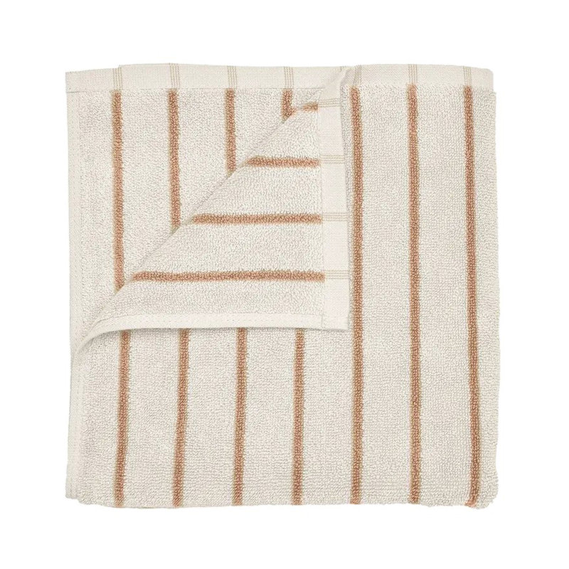 100% Cotton Hand Towel, Moonbeam/Amber Brown Narrow Stripe