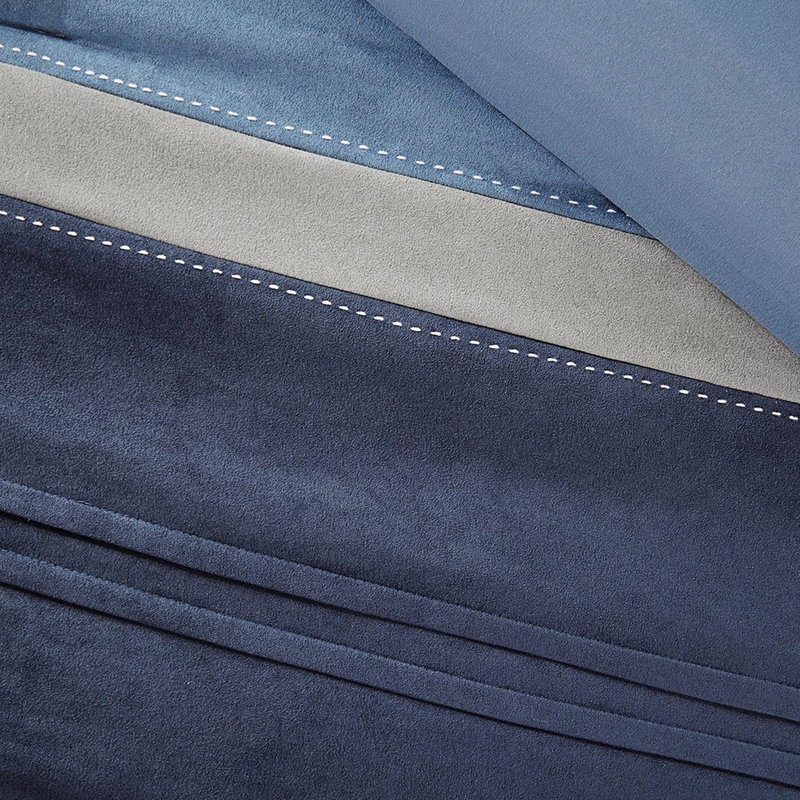 Édredon 7 pièces bleu marine - grand lit, coussins rembourrés en suède, motif plissé