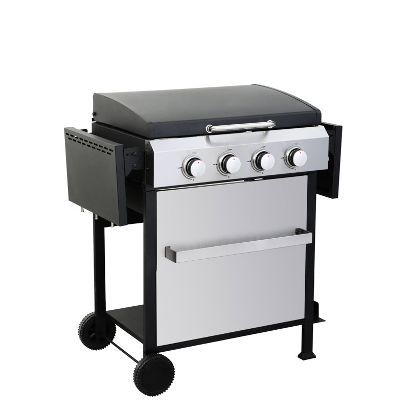 4 barbecues au gaz propane avec ss, 49 200 BTU, grilles de cuisson en émail, table d'appoint pliable, panier suspendu pour barbecue, barbecue